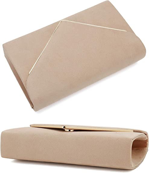 Faux Suede Clutch Bag Elegant Metal Binding Evening Purse