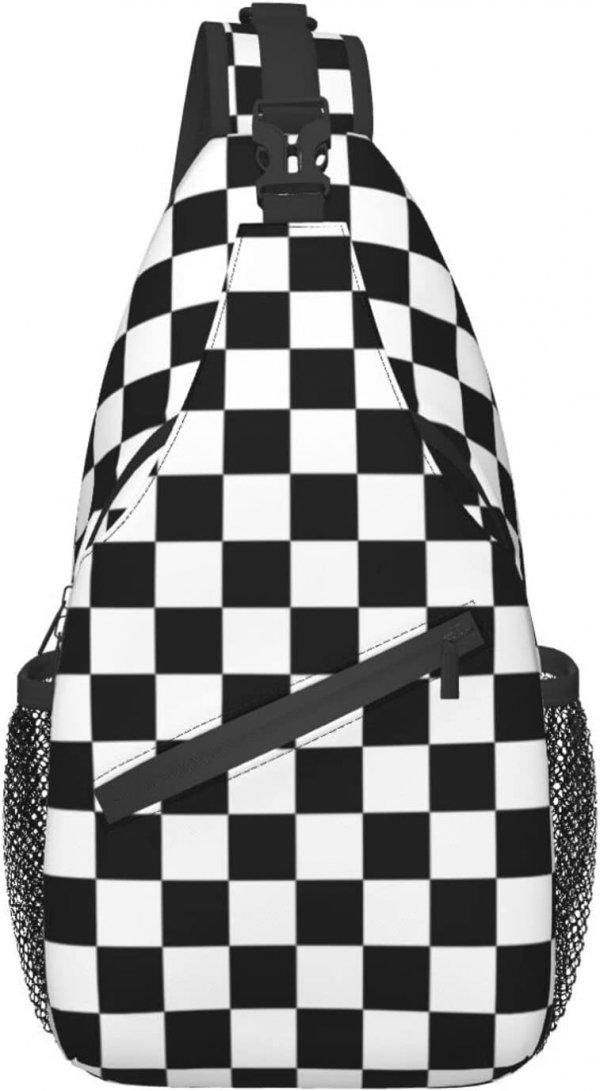 Black White Checkered Flag Sling Backpack