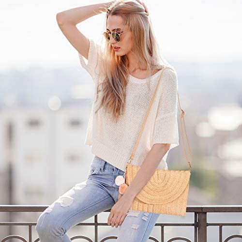 Straw Shoulder Bag Clutch Straw Crossbody Bag Beach Straw Handmade Bag Woven Rattan Bag for Women Envelope Wallet