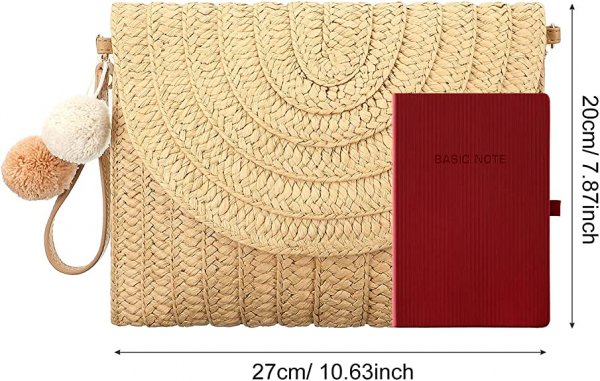 Straw Shoulder Bag Clutch Straw Crossbody Bag Beach Straw Handmade Bag Woven Rattan Bag for Women Envelope Wallet
